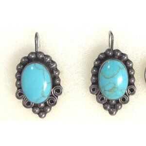Vintage Mexican 925 Silver Turquoise Drop Earrings